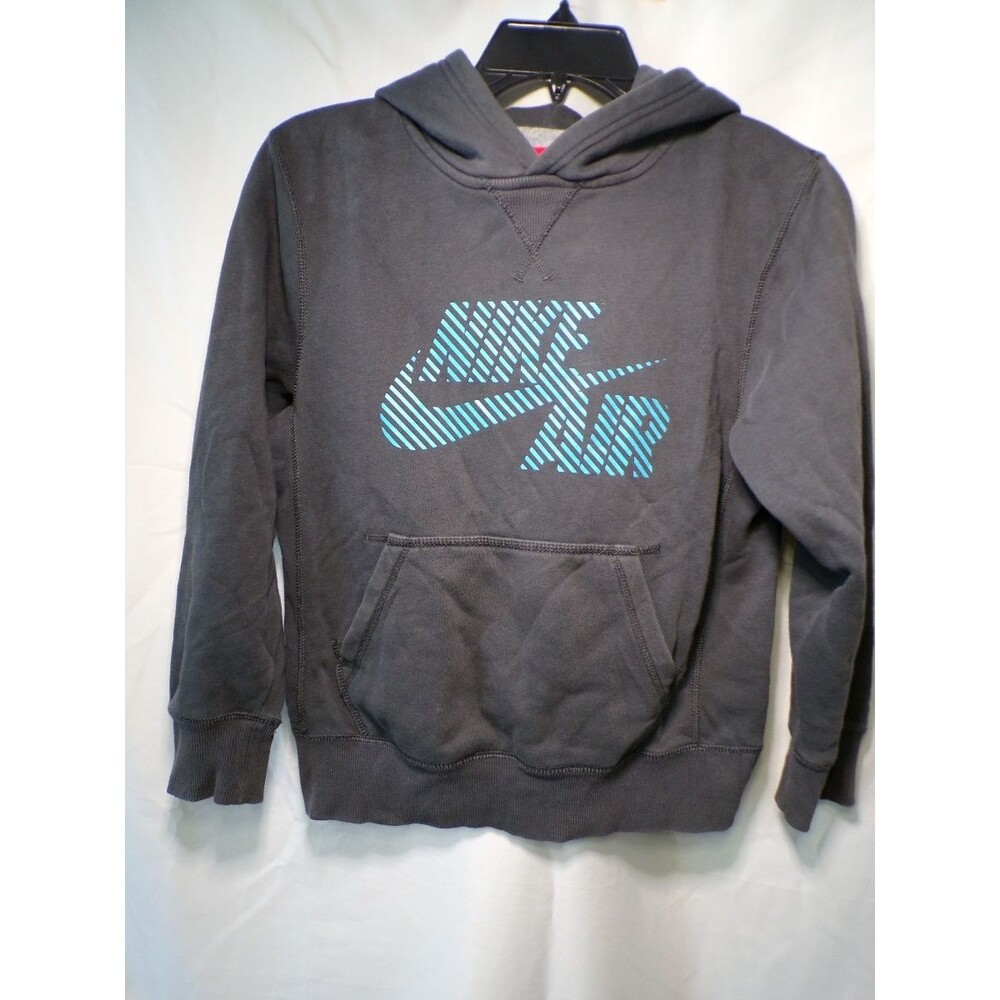 Nike Air Boys Hoodie M Gray Teal Graphic Pullover Kangaroo Pocket